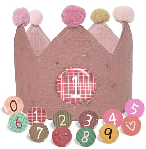 JIAWWAN Corona di Compleanno per Bambini, Coroncina Stoffa Compleanno, Cappellino Corona Bambino con Numeri Intercambiabili da 0 a 9, Coroncina in Tessuto Compleannos per Ragazzi e Ragazze (Scarlatto)