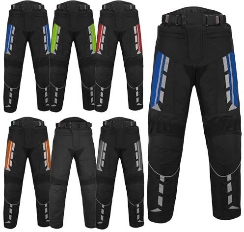 Pantalones de Moto para Hombre con Protecciones Pantalones de Moto de Tejido Cordura Impermeables con Protecciones en Caderas y Rodillas (FR/ES, Letras, XXL, Regular, Regular, Azul)