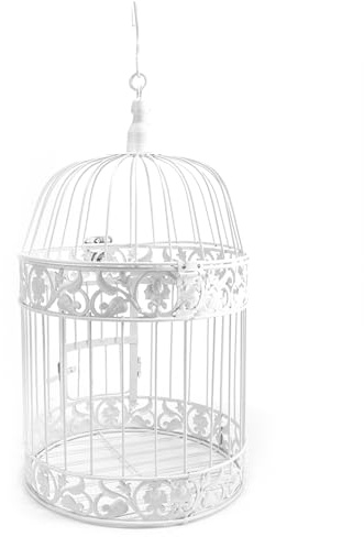 Cage décorative pour oiseaux en fer blanc pour mariages, événements, décoration de la maison, à suspendre avec crochet (35 x 19 cm)