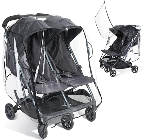 Orzbow Double Pram Rain Cover, Universal Rain Cover for Pushchair Side by Side, Easy Access Window, Breathable Air Vents, Zip Opening, Quick Install, Waterproof, Transparent