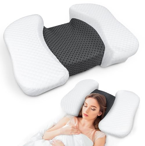 HOMCA Almohada para Dormir Boca Arriba, Entrenamiento de Sueño de Espalda, Almohada de Belleza Antiarrugas y Antienvejecimiento, Almohada Cervical de Espuma Viscoelástica, Negro