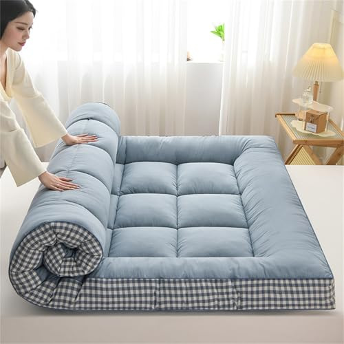 Materasso giapponese spesso futon pieghevole arrotolabile per camera da letto, 120 x 200 cm, blu, comodo cuscino per dormire e soluzione salvaspazio per la casa