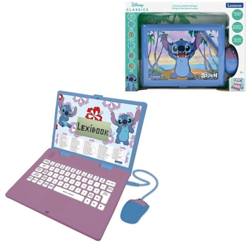 Lexibook, Disney Stitch - Ordenador Educativo bilingüe Italiano/inglés, Juguete para niños con 124 Actividades y Juegos de Idiomas, Escritura, matemáticas, lógica, música, Violeta/Azul, JC598Di5LXB