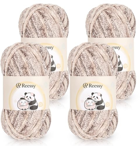 Reessy Chenille Yarn 400g, Soft Chunky Yarn for Crochet-Pink White Black | Fluffy Velvet Chenille Wool Ombre, Rainbow Thick Yarn Chunky Wool for Knitting Exquisite Crafts, Amigurumi, Baby Blanket