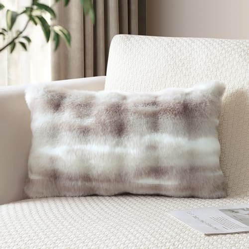 JOTOM Set di 1 fodera per cuscino in peluche 40x60 cm, morbida fodera decorativa per cuscino in finta pelliccia soffice per divano, soggiorno, camera da letto, 40x60 cm (Bianco Taupe)