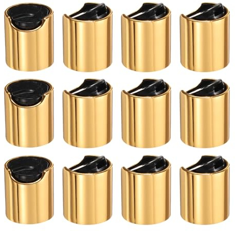 sourcing map 12 tappi superiori a disco in plastica alluminizzata, 28/410, tappi di ricambio durevoli per bottiglie da spremere, bottiglie ricaricabili, plastica, vuoti, shampoo, oro nero