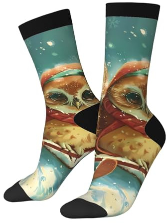 CQMZJHU Owl On Sled High Ankle Crew Socks Casual Mid Calf Dress Socks Long Tube Socks For Men Women