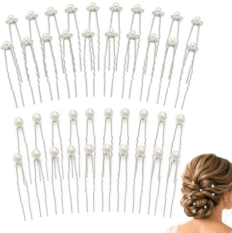 LUFFLOK 40 PCS Wedding Pearl Bridal Hair Pins Flower Hair Clips Pearl Clip