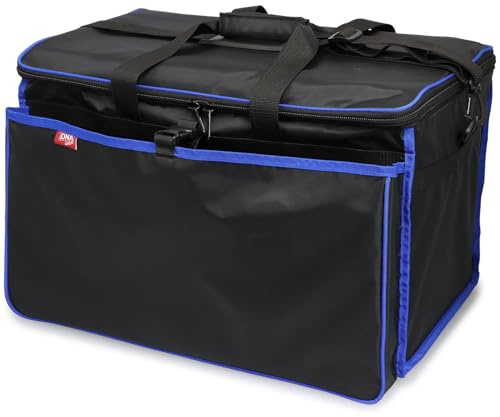 DNA Leisure Fishing Match Carryall 88cm, 420D Black & Blue Tackle Bag, Large Fishing Storage Bag with Zipped Main Compartment, Front Net Pocket and Webbing Strap Retainer