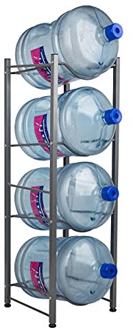 Mind Reader Soporte para jarra de agua, capacidad para cuatro jarras de 5 galones, enfriador de agua, estante, metal, 13.5 pulgadas de largo x 13.5 pulgadas de ancho x 41 pulgadas de alto, plateado