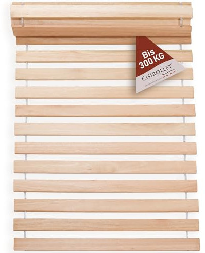 Chirollet® Premium Rollrost Passend für 80x200 cm große Betten | Ohne Montage & absolut rutschsicher | Belastbar bis 300 kg | Made in Germany | Roll-Lattenrost Vollholz | 10 Jahre Garantie