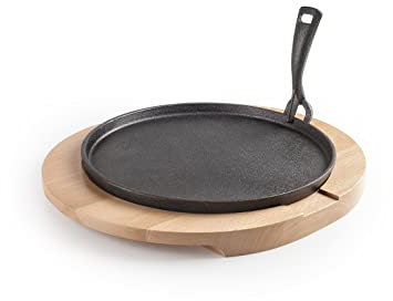 IBILI - Plato Hierro Fundido de 30 cms con Base de Madera de Haya