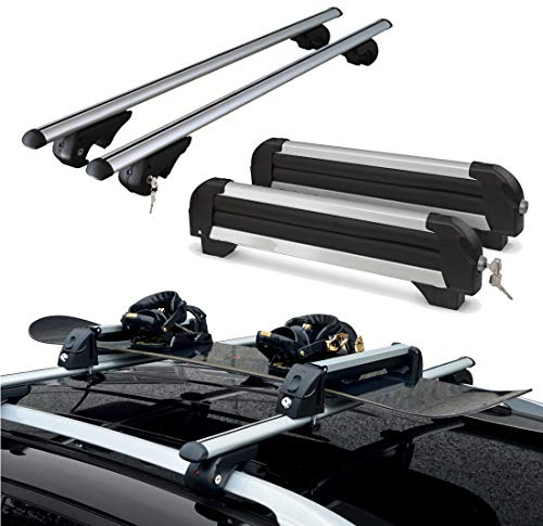 Dachgepäckträger aus Aluminium + Skiträger 4 Paar Ski oder 2 Snowboards für VOLKSWAGEN TIGUAN II (AD1) ab 2016 mit offenen Schienen