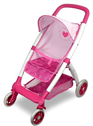 ANIVIA Puppen-Regenschirm-Kinderwagen, Toys Babypuppen-Kinderwagen für Kleinkinder mit Korb und stummen Rädern, ideal für Babypuppen bis 18 Zoll, Rosa