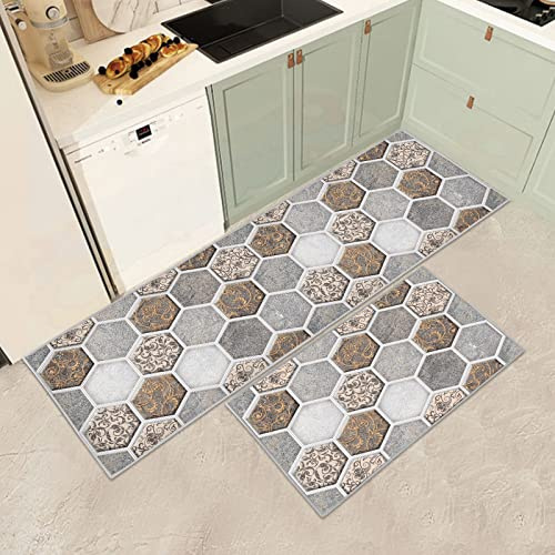 JEFFEL Set med köksmatta, halkfri, tvättbar, köksmattor, löpare, set med 2 anti-trötthet, köksgolvmatta för heminredning, kontor, stående skrivbord (C, 120 L x 40 B x 0,2 tum)