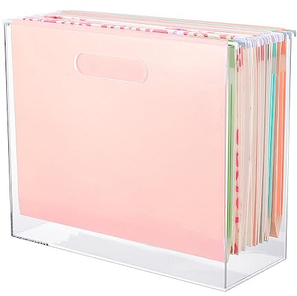 Hanging File Organizer Box, Acrylic File Folder Organizer for Letter Size Folders Portable File Holder Box with Handles Desk Hanging Folder Organizer File Crate Clear 12.2 x 10.24 x 4.92''