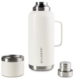 Wildbär Thermoskanne Beige 1000 ml – Stilvolle und nachhaltige Edelstahl-Isolierflasche für kalte und heiße Getränke – BPA-frei & auslaufsicher