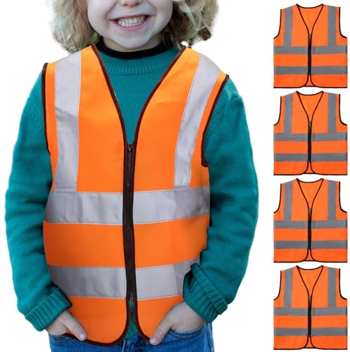 Unittype 4 Pieces Kids Safety Vest Construction Reflective Traffic Vest for Running Kindergarten Preschool Children (Orange)