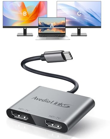 avedio links 4K@60Hz USB C to Dual HDMI Adapter, 4K HDMI Splitter Extended Display for Dual Monitors Support Dual 4K@30Hz, Type C to HDMI Adapter Compatible for Thunderbolt 3, USB C 3.1/3.0