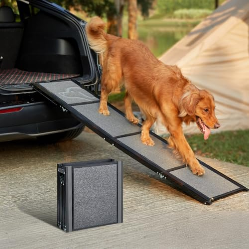 PetThem Dog Ramp for Car 63 Long & 17 Wide Portable Dog Ramps for Large Dogs with Non-Slip Rug Surface Dog Car Ramp for SUV Car & Truck, Folding Dog Ramp Up to 250LBS