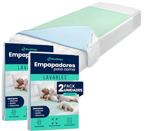 BESTZINGS Alèse Lit Adulte Bébé Protection Matelas Imperméable Lavable Pipi Stop Tapis à Langer Jetable Alèse avec ailettes Protection Lit Absorbante 85x90 Pack 2