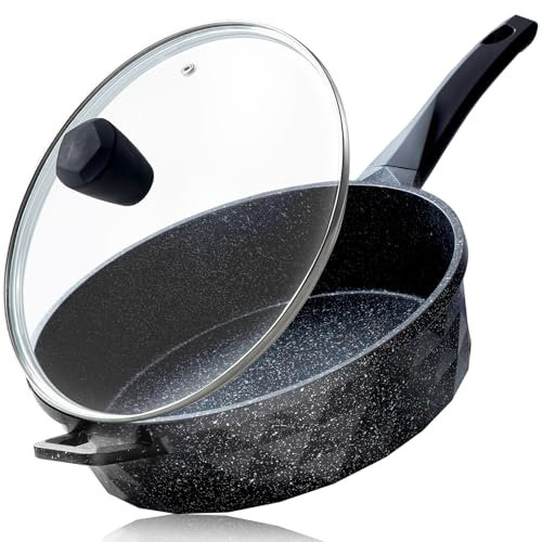 Nonstick Deep Frying Pan Skillet with Lid, 12 Inch Large Skillet, 5 Quarts Saute Pan, Granite Stone Non Stick Cooking Pan, Induction Compatible, PFOA Free