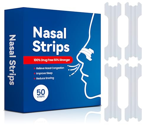 Clear Nasal Strips 50 Pack – Premium Extra-Strength Anti-Snoring Nose Strips for Better Breathing, Allergy & Congestion Relief, Drug-Free Sleep Aid, Hypoallergenic, Fits Men & Women