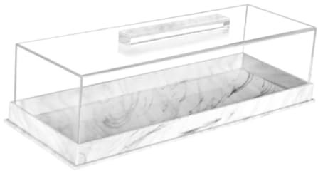 Nishiyuenyi Plateau à Desserts, Vitrine à Pâtisserie, Blanc, Acrylique, Rectangulaire, Solide, Moderne, Poignée, Cloche, 35,5 cm x 12,7 cm x 9 cm