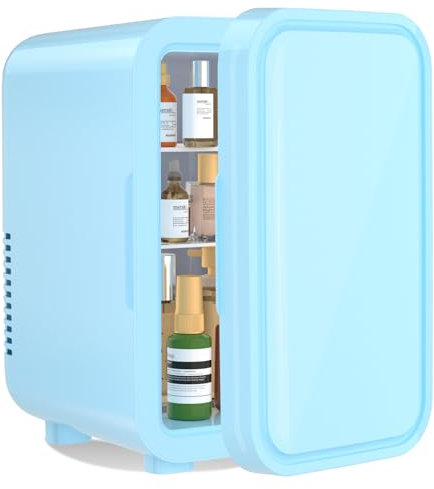 YASHE Mini réfrigérateur, 6 litres/8 canettes 220-240 V AC/DC, réfrigérateur thermoélectrique portable pour chambre à coucher, soins de la peau, boissons, bureau, dortoir et voiture, bleu