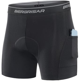 BERGRISAR Vadderade cykelshorts för män underkläder väg mountainbike shorts andningsbara cykelundershorts, Grå-svart med fickor, M