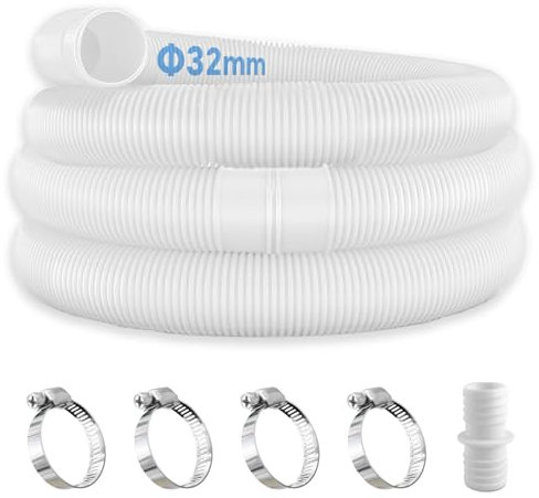 NHTJTHE 2 tubi per piscina da 32 mm per pompe da piscina con 4 clip di sicurezza e 1 connettore per tubo, tubo da 150 cm, 32 mm, per pompa filtro e piscina