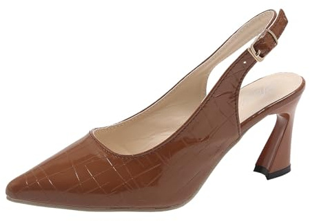 Zapatos de tacón alto para mujer, elegantes zapatos de tacón alto con tacón de bloque, zapatos altos, fiestas, bodas, zapatos de novia, informales, cómodos, para mujer, A26 Marrón, 38 EU