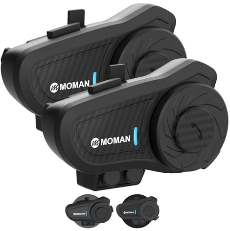 Moman Motorcycle Intercom, H2 Pro【2 Pack Carbon】 Motorbike Helmet Communication System up to 1000M with DSP&CVC Noise Cancellation Music Share FM Radio, Motorcycle-Intercom-Headset-Motorbike-Helmet