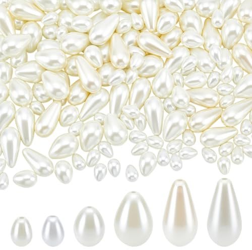NBEADS 160 pieza de 6 estilos de Perlas de Vidrio En Forma de Lágrima, Perlas de Imitación En Forma de Agua para Hacer Joyas Artesanales
