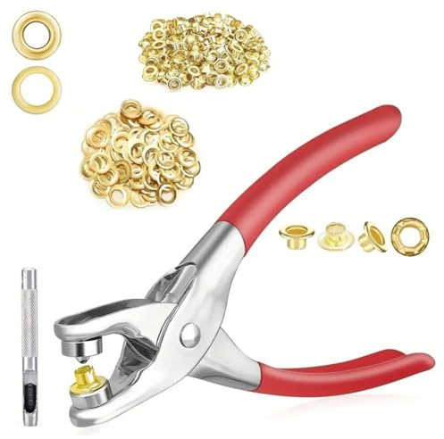 Croerma Juego de alicates para ojales de 6 mm, kit de pinzas para perforar ojales con 100 ojales metálicos, kit de herramientas para ojales para piel y tela