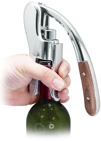 VB VIN BOUQUET FID 1535 Tire-bouchon à levier chromé avec manche en bois, mécanisme professionnel, boîte cadeau