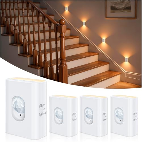 WILLED Luce Notturna Ricaricabile con Sensore di Movimento, Lampada per Scale LED, 4 Pezzi, 3 Modalità (Auto/Accensione/Spegnimento), Luce Adesiva per Corridoi, Armadi e Cucina
