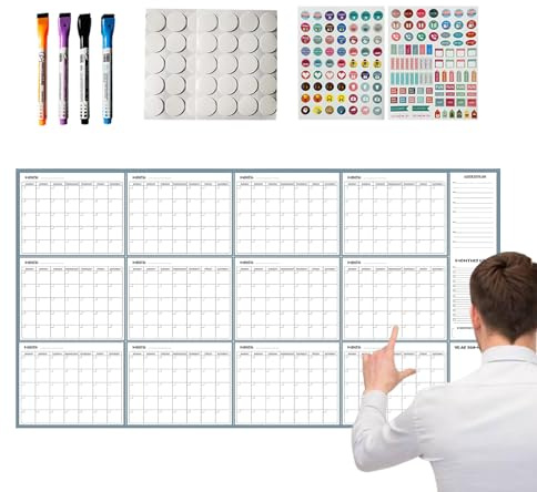 Calendario de borrado en para pared, planificador reutilizable de 140 x 86 cm, con marcadores magnéticos, calendario de pared reutilizable, para hombres, mujeres, estudiantes, trabajo, estudio