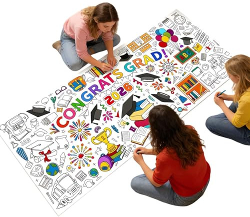 Poster géant à colorier de fin d'études 2026 - Toile de peinture polyvalente avec les dimensions, moderne, 76 x 183 cm, nappe de peinture de jardin d' à colorier pour | Utilité multi-usage