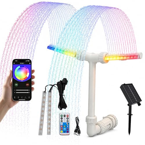 Fontana da piscina, fontana solare a doppia testa con illuminazione RGB, 11 colori, controllo tramite APP e telecomando, 6 modalità di illuminazione, getto regolabile 0,5-3 m, per piscine fuori terra
