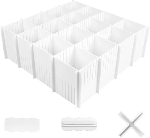 10 Pièces Séparateurs de Tiroirs Réglables, 32 x 11 cm Séparateurs pour Tiroirs en Plastique, Grille Diviseur Organisateur de Tiroir en Plastique avec 30 Accessoires pour sous-Vêtements, Chaussettes