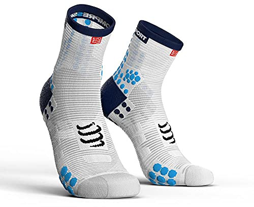 COMPRESSPORT PRO Racing Socks v3.0 Run High, Calzini da Gara Unisex-Adult, Bianco/Blu, 4