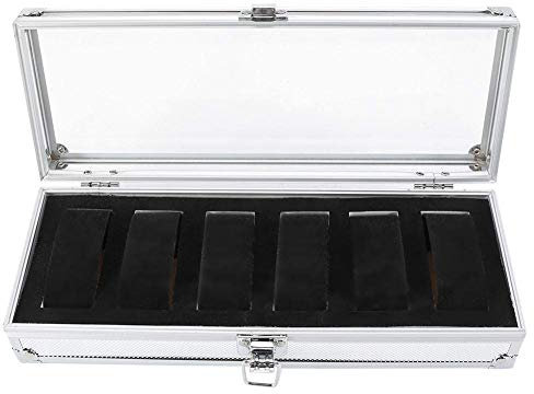 Zerone Caja expositora de relojes, 6 ranuras de rejilla, caja de almacenamiento de relojes rectangular, caja de almacenamiento de joyas para relojes de hombres y mujeres, organizador de joyas de gafas