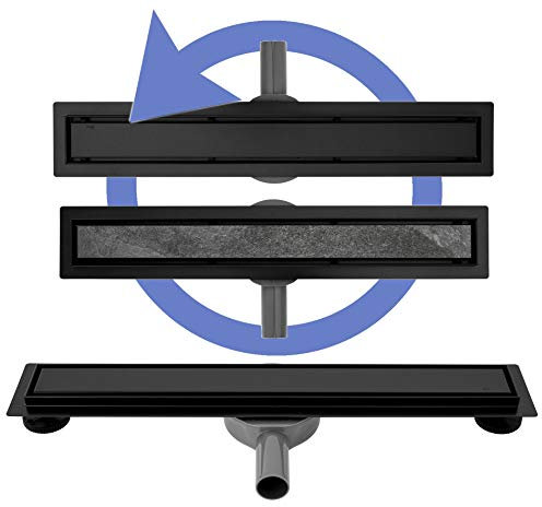 VBChome Duschrinne 100 cm Schwarz Bodenablauf befliesbar edelstahl Ablauf Selbstreinigender Siphon mit Geruchsstop Größen Duschablauf Ablaufrinne für Badezimmersehr flach