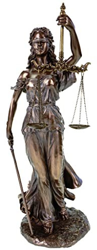 Veronese Justitia Figur 34cm - Bronzierte Göttin der Gerechtigkeit Skulptur - Polyresin Statue mit Echtem Bronzeüberzug - Deko für Büro und Zuhause