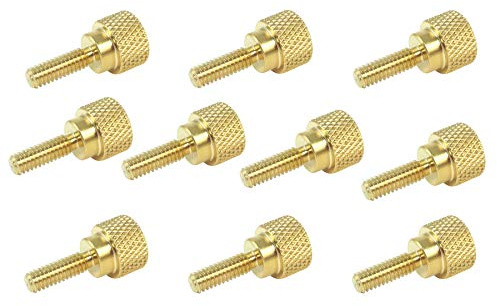 10 Pack 8-32 x 1/2 Inch Threads Solid Brass Diamond Knurled Thumb Screws Knobs with Straight Shoulders Right-Hand Threads SAE Flat Tip Uncoated (8-32 x 1/2 inch Long Threads)