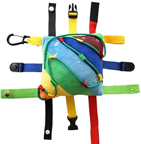SENSORY4U Buckle Pillow Sensory Fine Motor Development Toy Activity Plushie - OT Therapy Tool Threading Counting Latches Zipper Skills