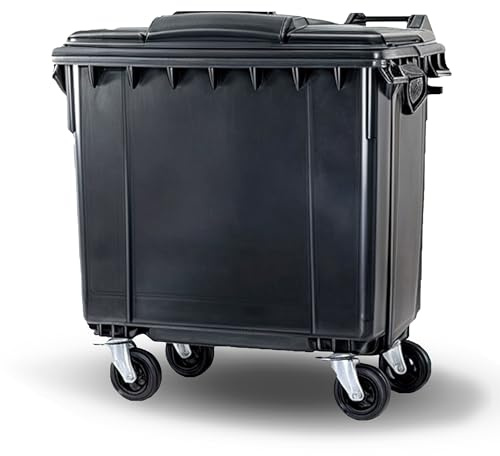SSI Contenedor de Basura 1100L con Tapa Plana - Ruedas con Freno, Desagüe Inferior, Cumple Normativa EN-840, Ideal para Grandes Volúmenes de Residuos y Reciclaje en Exteriores (Antracita, 1100 litros)