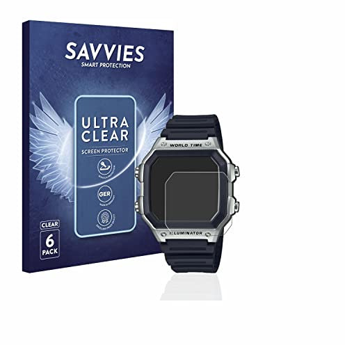savvies Protector Pantalla para Casio AE-1200WH-1CVEF (6 Unidades) Película Ultra Transparente