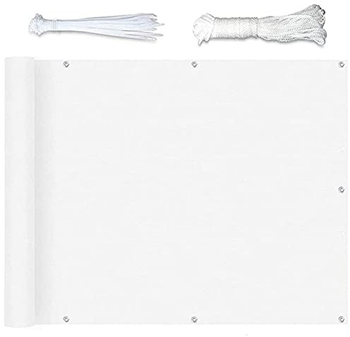 Balcony Privacy Protective Screens 0.8x9m Balcony Screen Balcony Shield Fence HDPE Easy-to-Clean with Eyelets and Cord and Cable Ties Attached for Yard Lawn Pergola Decking Pool Patio, White